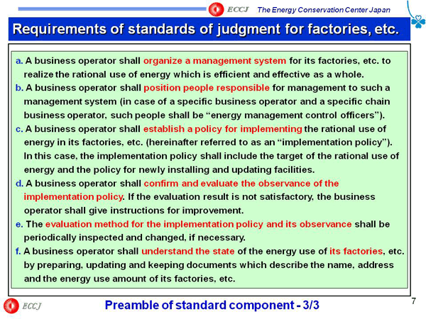 Requirements of standards of judgment for factories, etc.