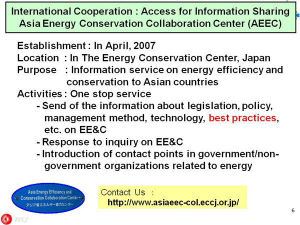 International Cooperation : Access for Information Sharing Asia Energy Conservation Collaboration Center (AEEC)