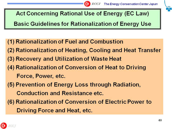 Act Concerning Rational Use of Energy (EC Law) Basic Guidelines for Rationalization of Energy Use