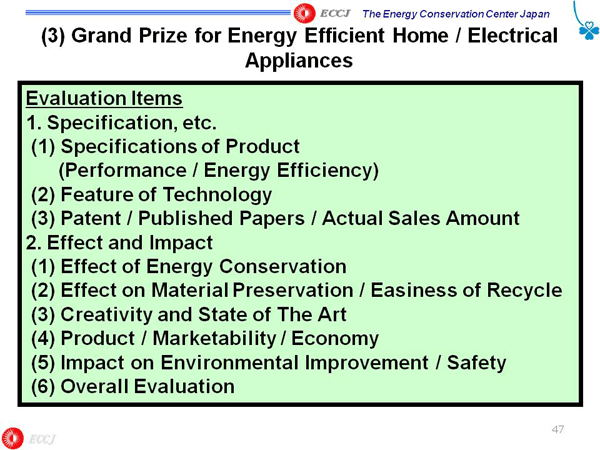 (3) Grand Prize for Energy Efficient Home / Electrical Appliances
