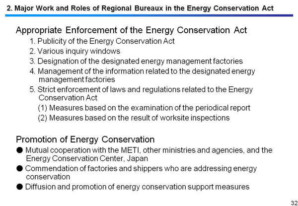 2. Major Work and Roles of Regional Bureaux in the Energy Conservation Act