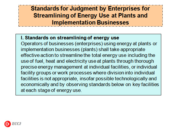 Standards for Judgment by Enterprises for Streamlining of Energy Use at Plants and Implementation Businesses