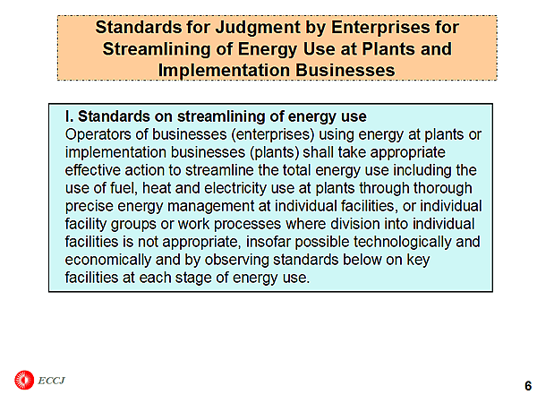 Standards for Judgment by Enterprises for Streamlining of Energy Use at Plants and Implementation Businesses