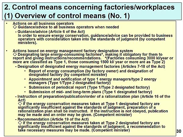 2. Control means concerning factories/workplaces (1) Overview of control means (No. 1)