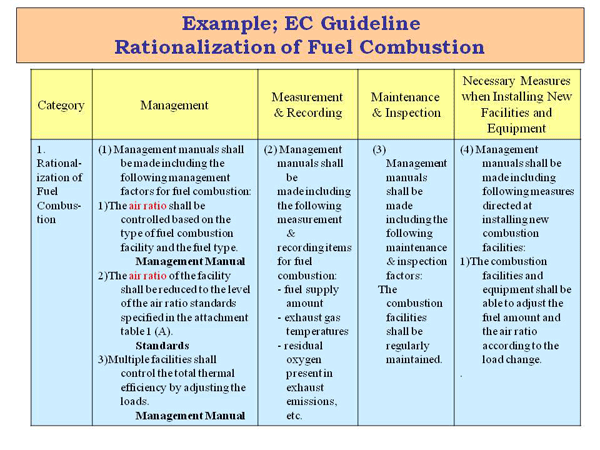 Example; EC Guideline Rationalization of Fuel Combustion