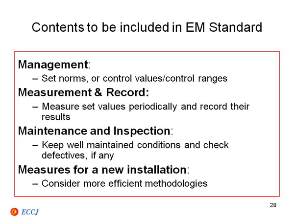 Contents to be included in EM Standard