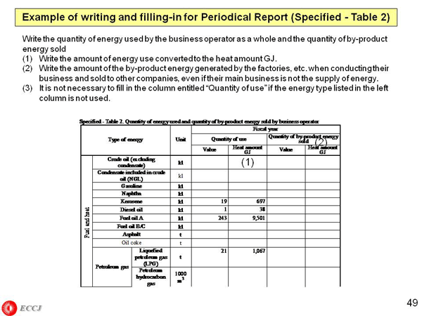 Example of writing and filling-in for Periodical Report (Specified - Table 2)