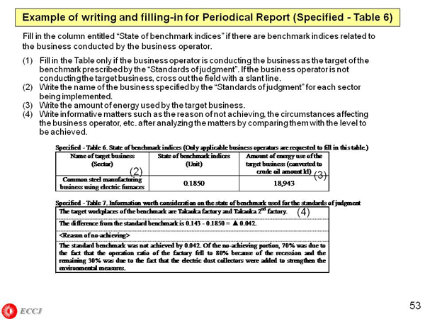 Example of writing and filling-in for Periodical Report (Specified - Table 6)
