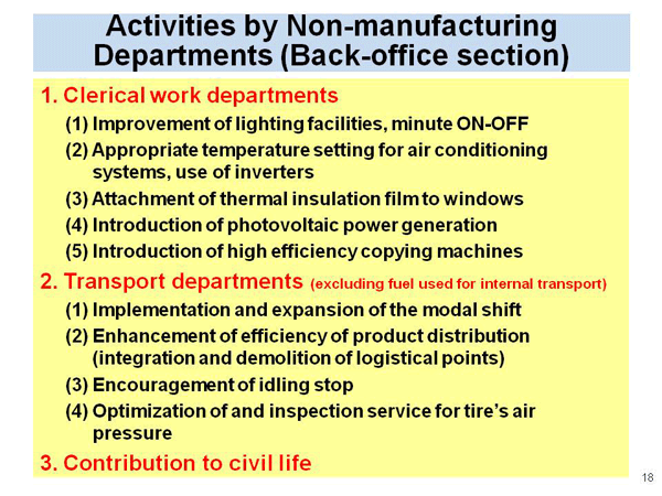 Activities by Non-manufacturing Departments (Back-office section)