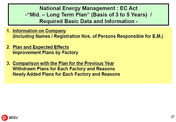 National Energy Management : EC Act -Mid.  Long Term Plan (Basis of 3 to 5 Years) / Required Basic Data and Information -