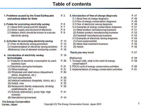 Table of contents