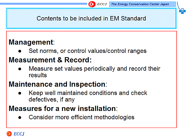 Contents to be included in EM Standard