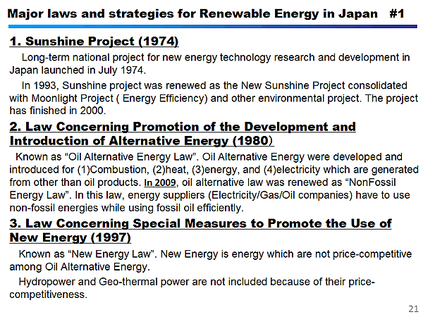 Major laws and strategies for Renewable Energy in Japan #1