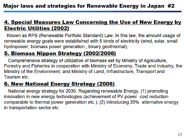 Major laws and strategies for Renewable Energy in Japan #2