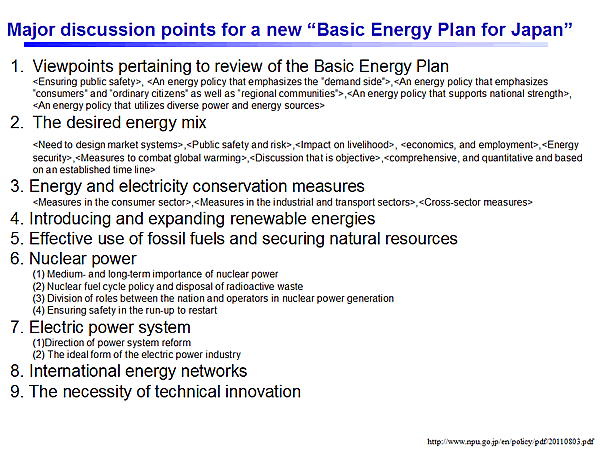 Major discussion points for a new Basic Energy Plan for Japan