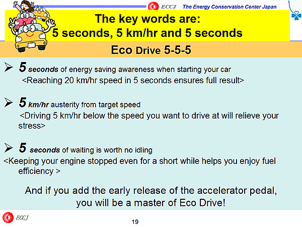 The key words are: 5 seconds, 5 km/hr and 5 seconds / Eco Drive 5-5-5