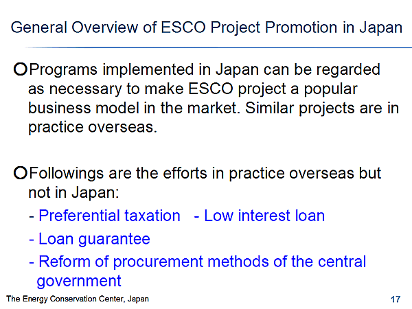 General Overview of ESCO Project Promotion in Japan