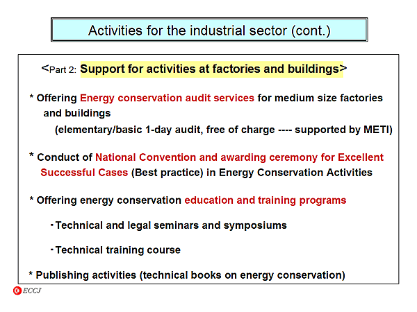 Activities for the industrial sector (cont.)