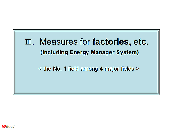 III. Measures for factories, etc. (including Energy Manager System) <  the No. 1 field among 4 major fields > 