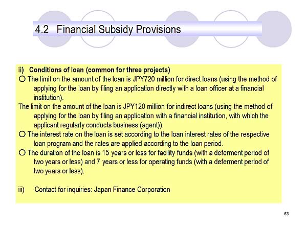4.2 Financial Subsidy Provisions / ii) Conditions of loan (common for three projects)