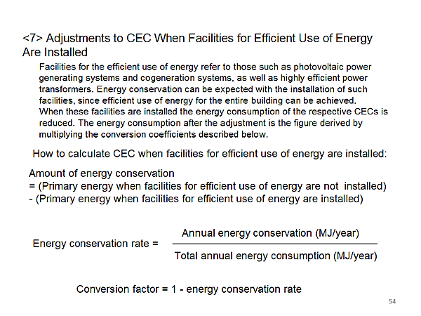 < 7>  Adjustments to CEC When Facilities for Efficient Use of Energy Are Installed