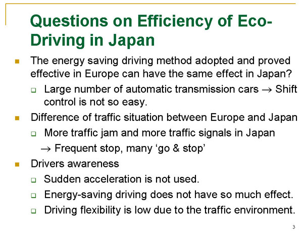 Questions on Efficiency of Eco-Driving in Japan