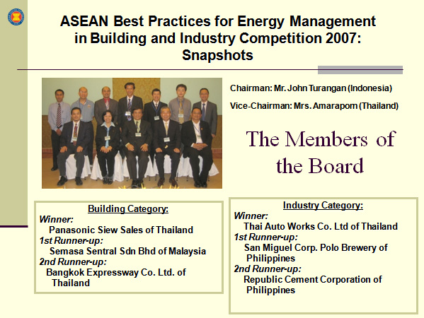 ASEAN Best Practices for Energy Management in Building and Industry Competition 2007: Snapshots
