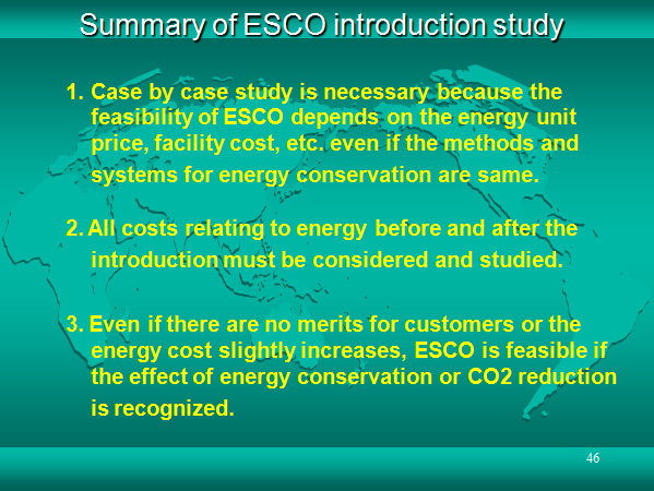 Summary of ESCO introduction study