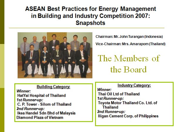 ASEAN Best Practices for Energy Management in Building and Industry Competition 2007: Snapshots