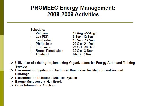 PROMEEC Energy Management: 
2008-2009 Activities
