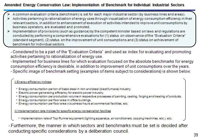 Amended Energy Conservation Law: Implementation of Benchmark for Individual Industrial Sectors