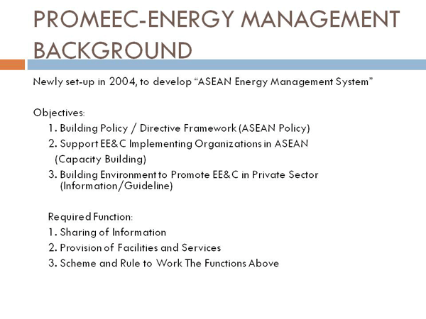 PROMEEC-ENERGY MANAGEMENT BACKGROUND