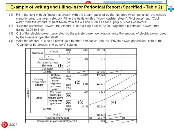 Example of writing and filling-in for Periodical Report (Specified - Table 2)