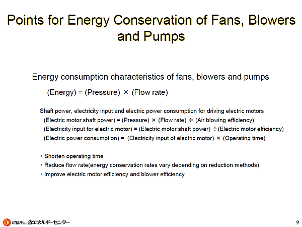 Points for Energy Conservation of Fans, Blowers and Pumps