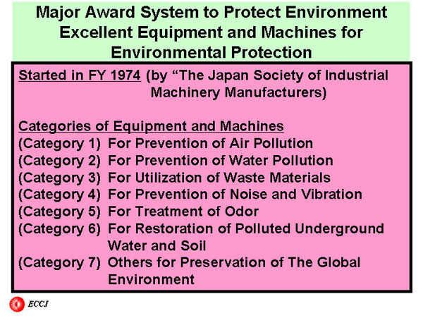 Major Award System to Protect EnvironmentExcellent Equipment and Machines for Environmental Protection