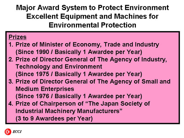 Major Award System to Protect EnvironmentExcellent Equipment and Machines for Environmental Protection