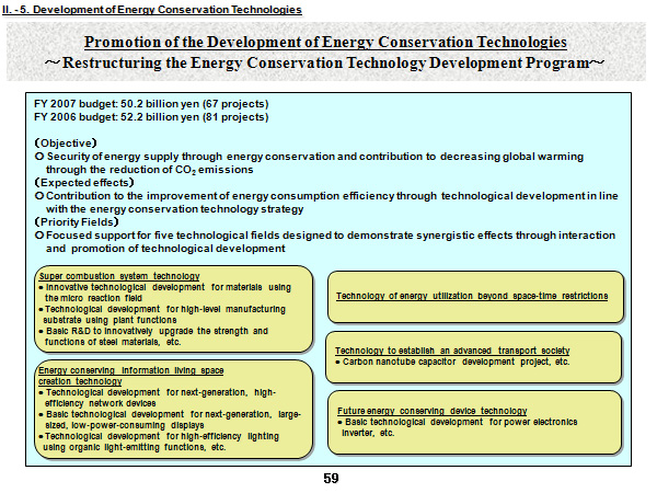 Promotion of the Development of Energy Conservation Technologies～Restructuring the Energy Conservation Technology Development Program～