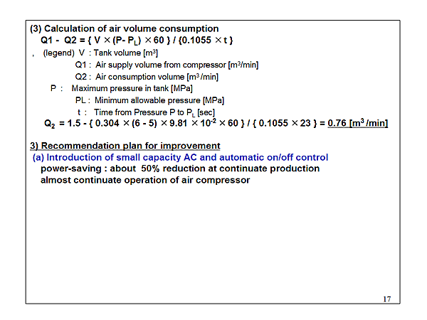 (3) Calculation of air volume consumption