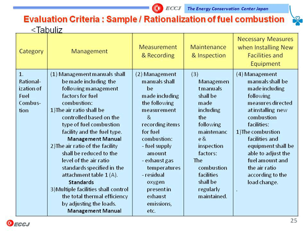 Evaluation Criteria : Sample / Rationalization of fuel combustion