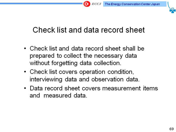 Check list and data record sheet