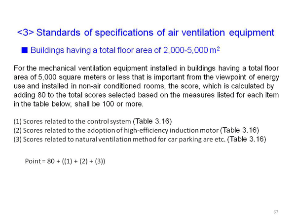 <3> Standards of specifications of air ventilation equipment