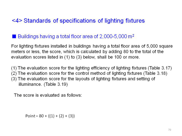 <4> Standards of specifications of lighting fixtures