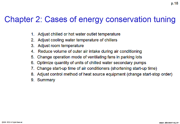 Chapter 2: Cases of energy conservation tuning