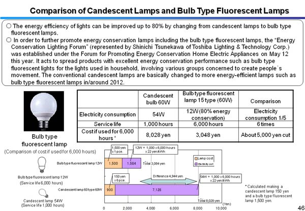 Comparison of Candescent Lamps and Bulb Type Fluorescent Lamps 