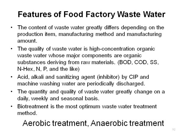 Features of Food Factory Waste Water