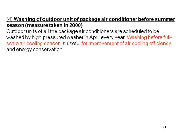 (4) Washing of outdoor unit of package air conditioner before summer season (measure taken in 2000) 