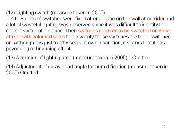 (12) Lighting switch (measure taken in 2005) 
