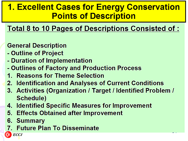 1. Excellent Cases for Energy Conservation   Points of Description