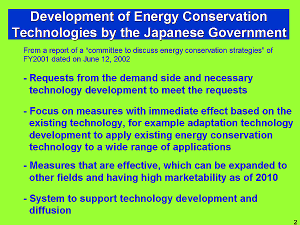Development of Energy Conservation Technologies by the Japanese Government