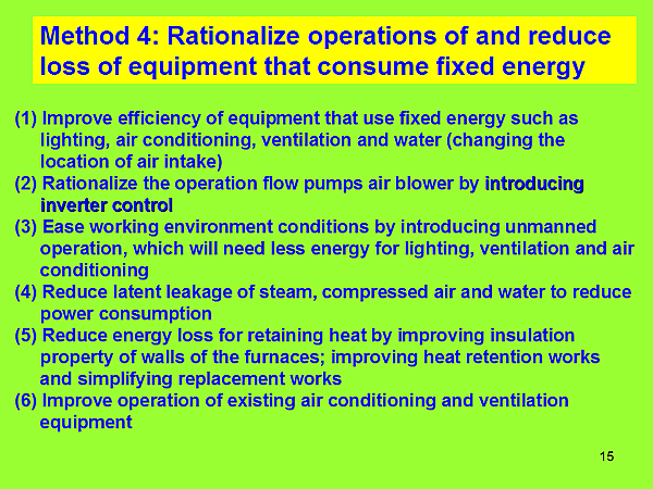 Method 4: Rationalize operations of and reduce loss of equipment that consume fixed energy